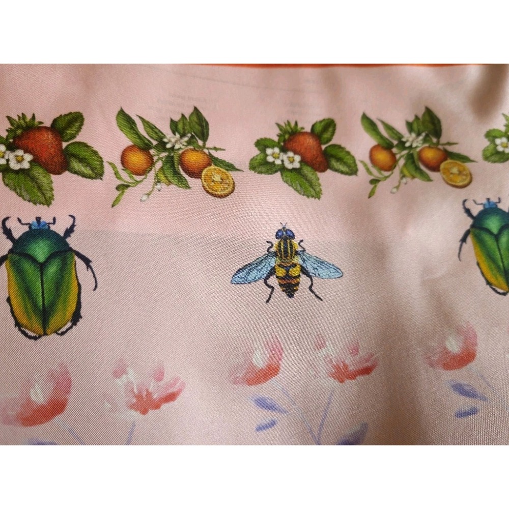 Texas wildflower Silk scarf, bluebonnet Bug Botanical Pink orange Souvenir Large - Picture 5 of 10